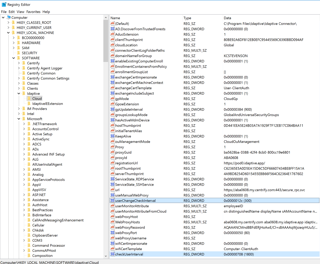 CyberArk Identity CyberArk Identity Cloud Connector registry keys