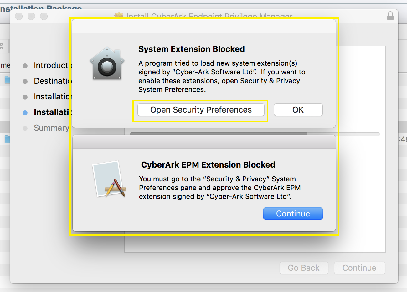 EPM Mac Agent CyberArk EPM Extension Blocked / System Extension Blocked