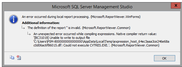 User failed to run report after connected with PSM-SQLServerMgmtStudio