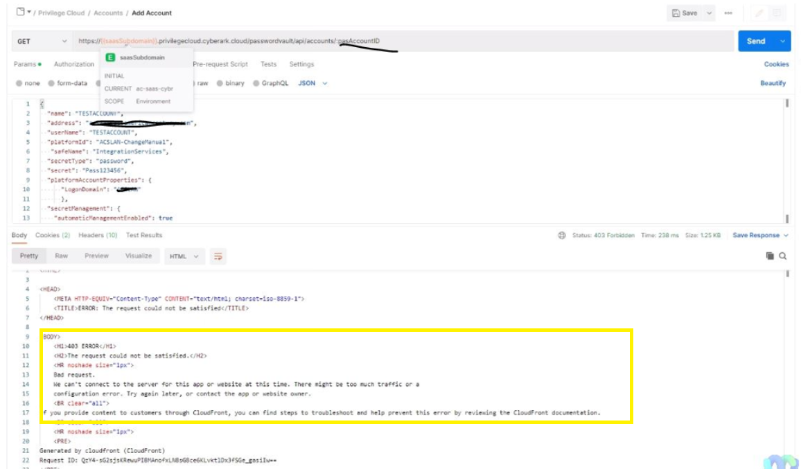 Encountering 403 Error When Attempting to Add an Account via API: 'We ...