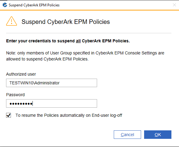 EPM - How to suspend/resume policies