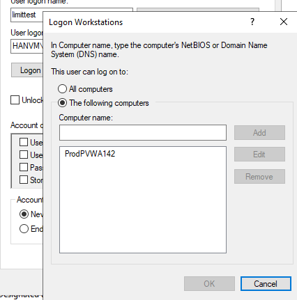 LDAP Authentication fail due to limiting workstation logon on AD