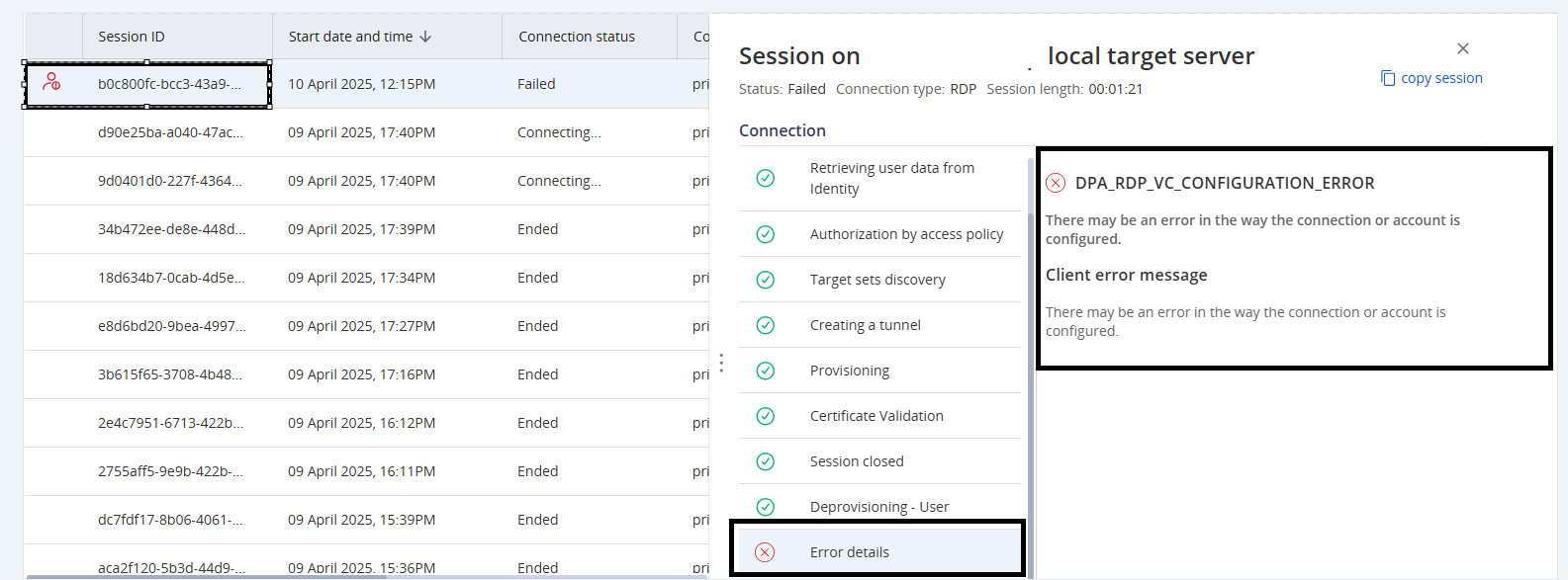 [SIA- Windows connection failing] - VC Configuration Error - There may ...