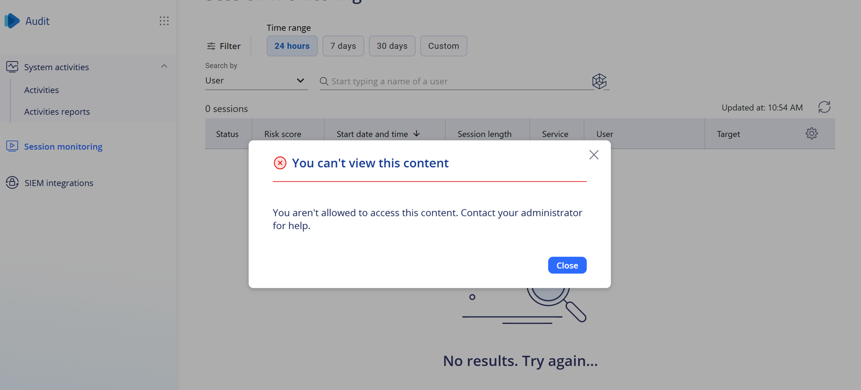 Audit - Error 403 trying to access System Activities and Session ...
