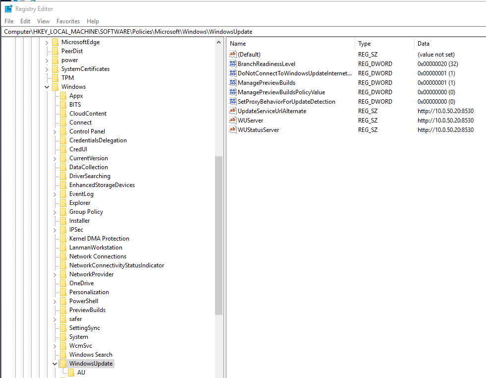 Manually run Windows Update with WSUS server for Vault server