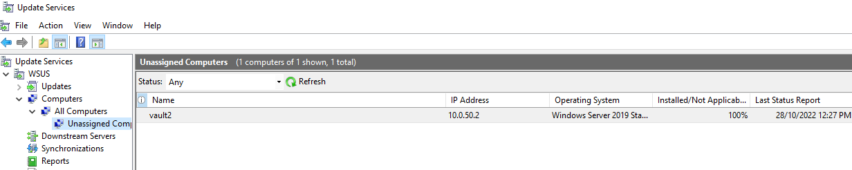 Manually run Windows Update with WSUS server for Vault server