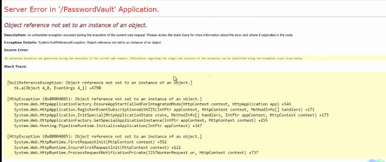 PVWA - Object reference not set to an instance of an object