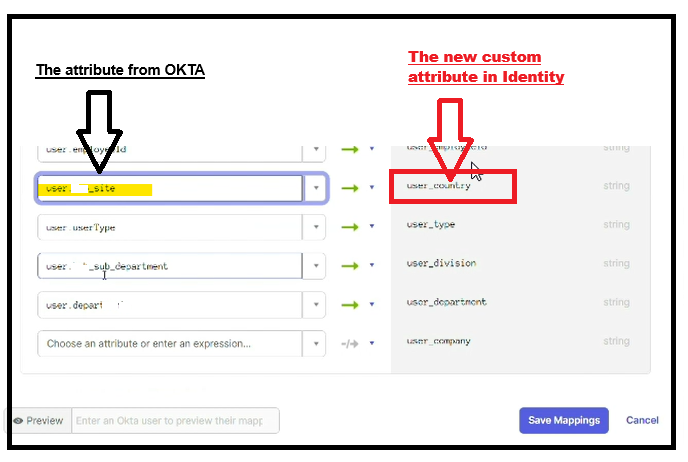 How to configure SCIM from OKTA to Identity with a custom attribute