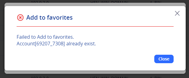 Clicking the Accounts favourite button quickly throws an error message