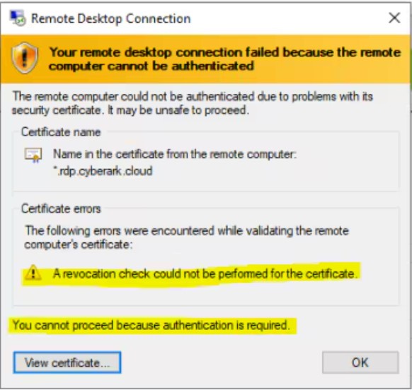 SIA Downloaded RDP Files - Certificate Error: 